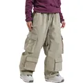 Loose fit corduroy ski pants in khaki with multiple utility pockets and drawstring waist - S / Khaki