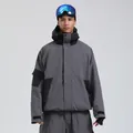 Men's loose waterproof ski suit in dark grey and black patchwork with reflective goggles - XS / Dark Gray