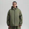Men's loose hooded olive green waterproof windproof ski jacket with utility pockets - S / Army Green