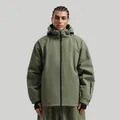 Waterproof army green hooded ski jacket with windproof thumbhole cuffs for outdoor sports - S / Army Green