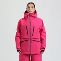 Women's rose pink hooded ski suit set with waterproof fabric and black zipper pockets - XS / Top And Bottom / Rose Pink (ROS)