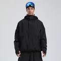 Men's black hooded ski jacket with waterproof fabric and thumbhole cuffs for snow sports - Black