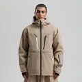 Waterproof khaki ski jacket for men and women featuring multi-pockets and windproof hood - S / Tops / Khaki
