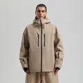 Men's khaki hooded waterproof ski jacket with professional windproof fabric and chest zippers - S / Tops / Khaki