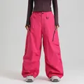 Rose pink waterproof ski pants with loose fit, side zipper pockets and D-ring - XS / Rose Red