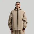 Men's khaki waterproof ski jacket with hood and functional thumbhole cuffs - S / Khaki