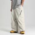 Loose fit cream white outdoor ski pants with functional black zipper cargo pockets - XS / Off White