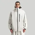 Loose-fit waterproof ski jacket in off-white featuring hood and utility cargo pockets - XS / Off White