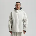 Men's loose hooded ski jacket in off-white waterproof and windproof fabric - S / Off White