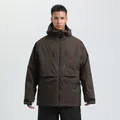 Waterproof dark brown ski jacket for men featuring a hooded design and functional pockets - S / Top And Bottom / Dark Coffee