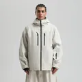 Waterproof off-white ski jacket with black zippers and loose fit for outdoor activities - S / Tops / Off White