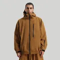 Loose fit tan hooded skiing jacket for men with waterproof zippers and cargo pockets - XS / Dark Coffee