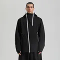 Waterproof black ski jacket for women with contrast white zippers and functional hood - S / Black