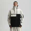 Mens waterproof hooded ski jacket in off-white and black color block style - S / Cream/Black