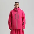 Waterproof pink hooded ski jacket for women with black zippers and adjustable cuffs - S / Tops / Rose Red