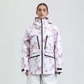 Women's waterproof ski jacket with light pink marble pattern and hooded windproof design - XS / Top And Bottom / Marble Pattern (961)