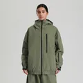 Olive green hooded ski jacket with waterproof fabric and utility pockets for men and women - Army Green