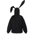 Schwarze Kinder-Skijacke mit süßer Hasenohr-Kapuze und wasserfesten Reißverschlüssen - XS / Schwarz