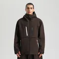 Dark brown waterproof ski jacket with white contrast zipper detail and hooded design - Coffee