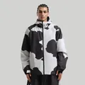 Wasserdichte Herren-Skijacke mit Kapuze, Kuhmuster-Print und winddichten Ärmelbündchen - Kuhmuster