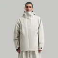 Men's minimalist cream white waterproof ski jacket with asymmetrical zipper - S / Off White
