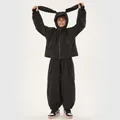 Kids black hooded ski suit set with rabbit ear design featuring windproof thermal fabric - XS / Black