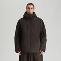 Dark brown windproof hooded ski jacket with zipper pockets and velcro cuffs for men - Coffee