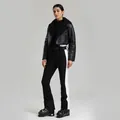 Veste de ski noire en fourrure pour femme et combinaison de ski slim noir et blanc - XS / Noir