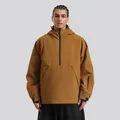 Chaqueta de esquí con capucha camel oscuro, diseño de medio cierre y bolsillo canguro - Caqui oscuro