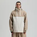 Waterproof khaki and off-white color-block ski jacket with high laser-cut collar - S / Khaki & Cream