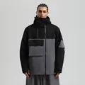 Men's hooded ski jacket in black and grey color block with functional utility pockets - S / Black and Gray