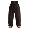 Dark brown wide-leg snowboard pants featuring a unique layered double waistband design - XS / Coffee