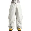Beige loose-fit ski pants with black flame print and side cargo pockets for men - XS / Off White