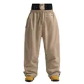 Loose fit khaki snowboard pants for men and women featuring a double waist and drawstrings - XS / Khaki