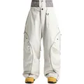 Pantalón de esquí baggy blanco crema impermeable con cintura gris y líneas de contraste - XS / Blanco Roto