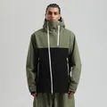 Veste de ski professionnelle pour hommes bicolore vert olive et noir avec zips étanches - Patchwork Vert et Noir