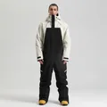 Men's professional one-piece snowsuit in black and beige contrast design - S / Beige/Black