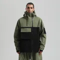 Veste de ski imperméable vert armée et noir avec plusieurs poches cargo - Patchwork Vert et Noir