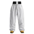 Waterproof white loose-fit snowboard pants with double-layer drawstring waist for adults - XS / Light Gray