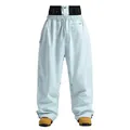Light blue oversized ski pants with double-layer waist and white drawstring design - Light Blue