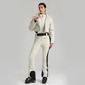 Combinaison de ski une pièce blanche pour femme avec veste polaire et ceinture noire - XS / Blanc