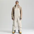 Combinaison de ski une pièce pour homme en beige et kaki avec capuche imperméable - Kaki & Beige