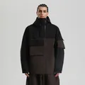 Veste de snowboard imperméable avec poches en design bicolore noir et marron foncé - Noir et Café Foncé