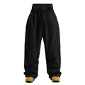 Waterproof black wide-leg ski pants for men and women with high waist drawstring detail - XS / Black