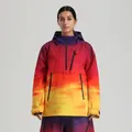 Damen Skianorak mit Sonnenuntergang-Farbverlauf in Lila und Orange für Outdoor - Rot-Gelb Farbverlauf