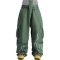 Olive green ski pants featuring flame prints, cargo pockets and a snow skirt - Army Green