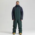 Combinaison de ski homme imperméable bleu marine et vert forêt au style color-block - Bleu Marine Et Vert Armée