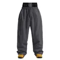 Waterproof grey loose fit ski pants with double waist layer and drawstring detail - Dark Gray