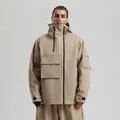 Veste de ski imperméable kaki pour hommes avec un design utilitaire à poches multiples - Kaki