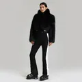 Traje de esquí negro de piel sintética y pantalones elásticos con rayas blancas - XS / Negro